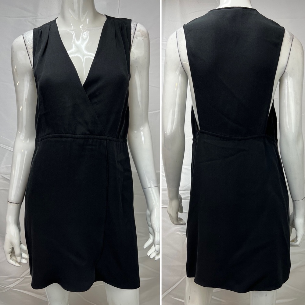 Women's Anlo Black 100% Silk Wrap Sleeveless Short Slip Dress Small